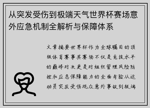 从突发受伤到极端天气世界杯赛场意外应急机制全解析与保障体系 从突发受伤到极端天气世界杯赛场意外应急机制全解析与保障体系
